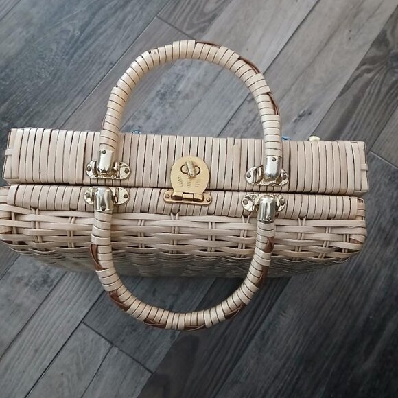 Rare Vintage Wicker Straw Purse Handbag Multi Colored Floral-Made in Hong Kong - Picture 3 of 6